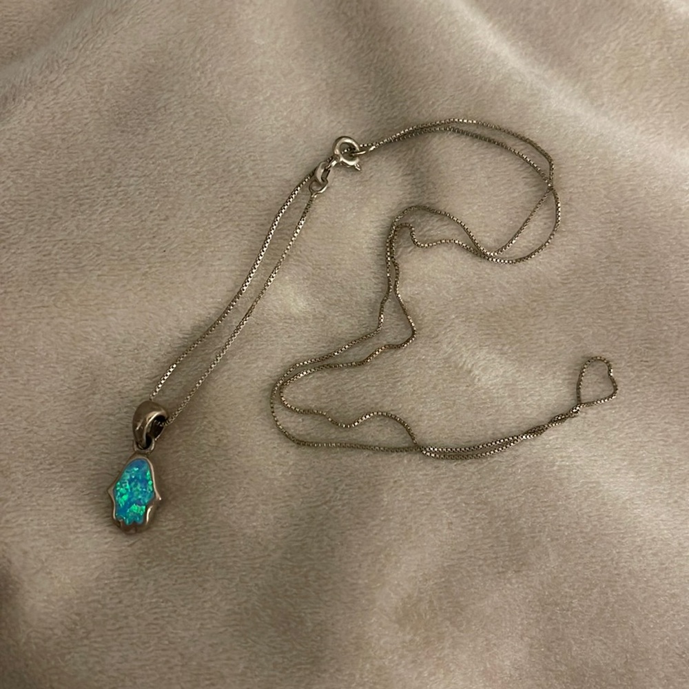 Sterling Silver Necklace w/ Blue Opal Hand